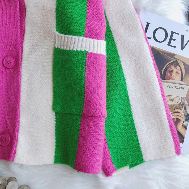 GACVGA 2024 Autumn Winter Striped Knitted Cardigan Women Long Sleeve Tops Loose Casual Sweater Fashion y2k Clothes Streetwear 241007