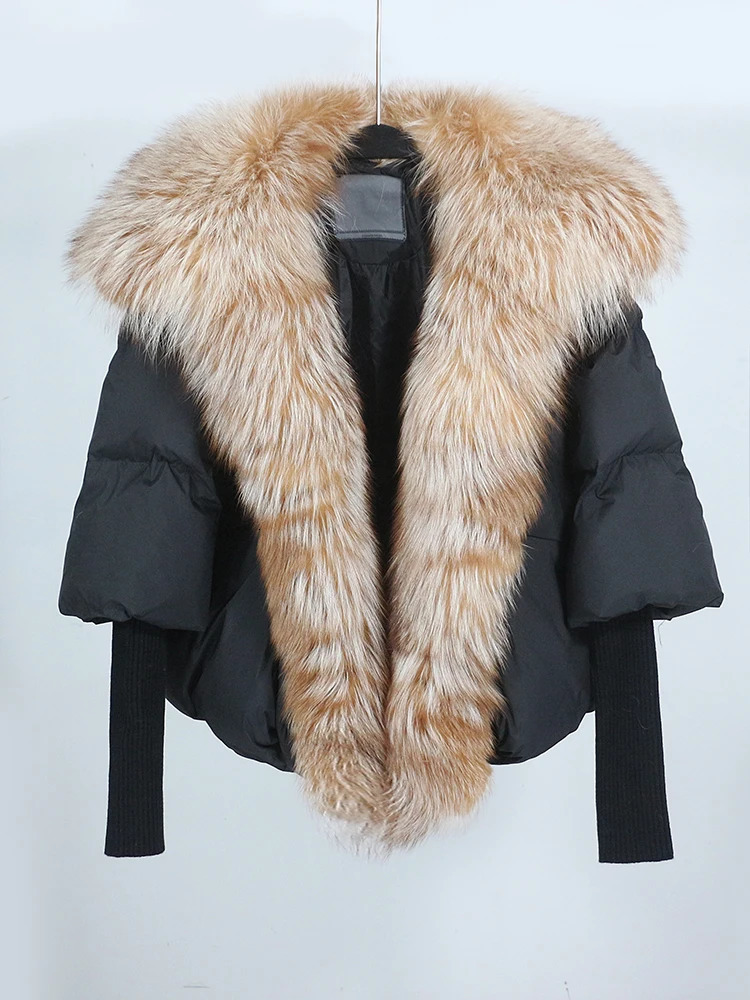 Loose natural genuine fox fur collar coat thick European fashion white duck down jacket winter womens warm y 241010
