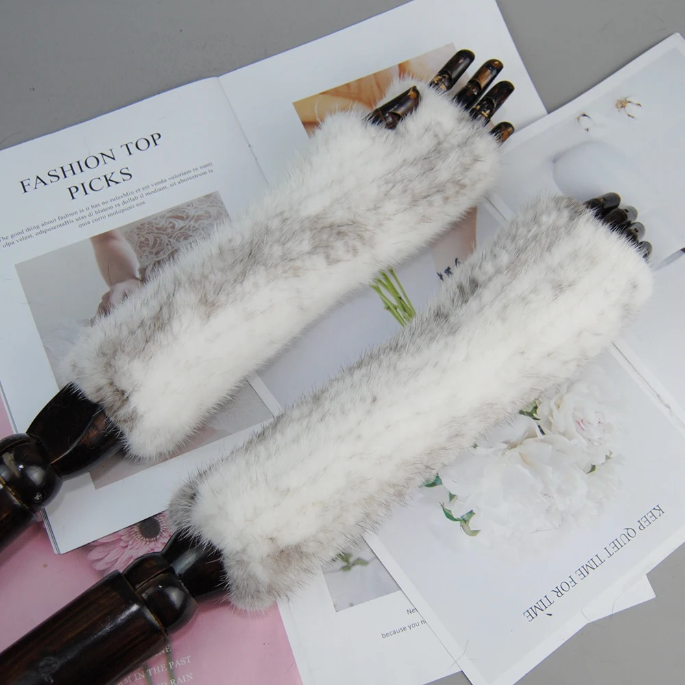 Women 100% Real Genuine Knitted Mink Fur Mittens Winter Warm Lady Real Fur Fingerless Gloves Handmade Knit Mink Fur Mitten 241009