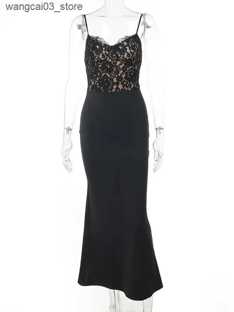 Maternity Dresses Elegant Lace Spaghetti Strap Bodycon Sexy Maxi Dress for Women Black Sleeveless Backless Club Party Sexy Long Dress L240910