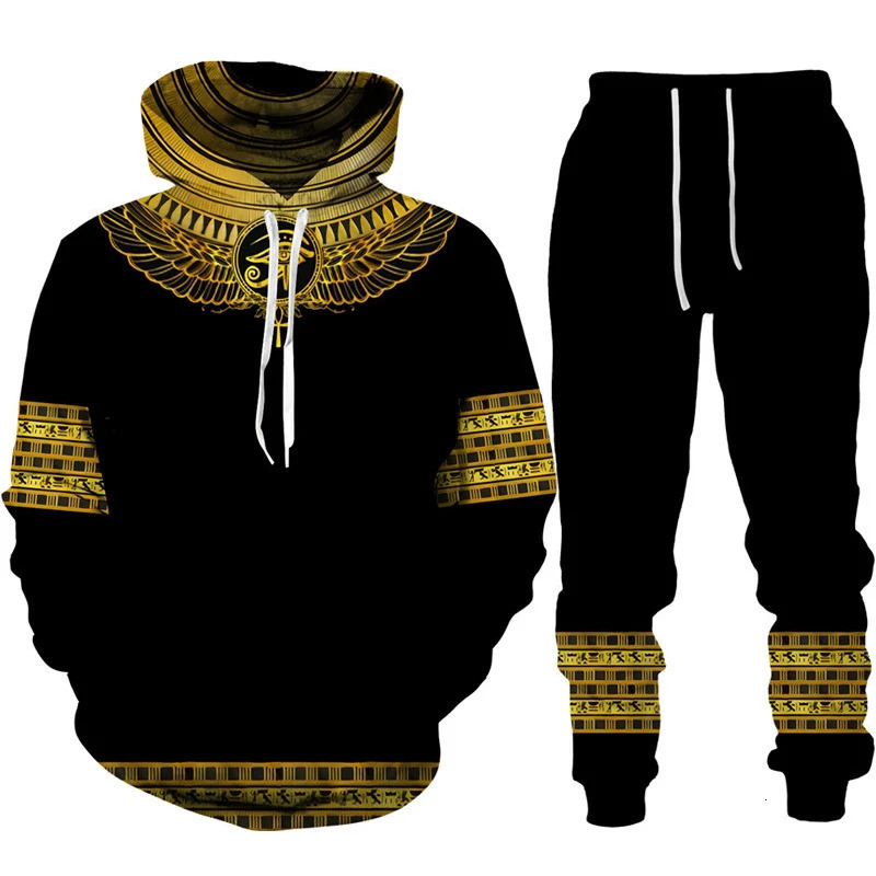 Horus-Style 3D Printed Tracksuit Set: Men's Hooded Sweatshirt & Pants in Oversized Casual Streetwear