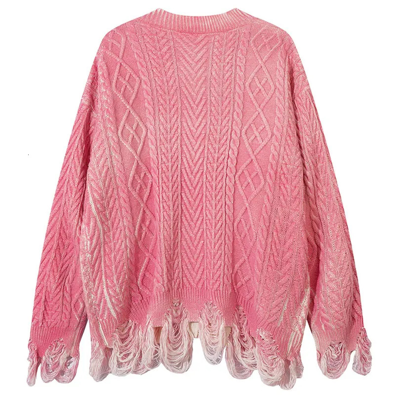 Retro sweater cardigan wool sweater Grunge Y2K knit tear hole heartbeat umbrella street clothing mens hip-hop cotton punk Gothic oversized sweater 241