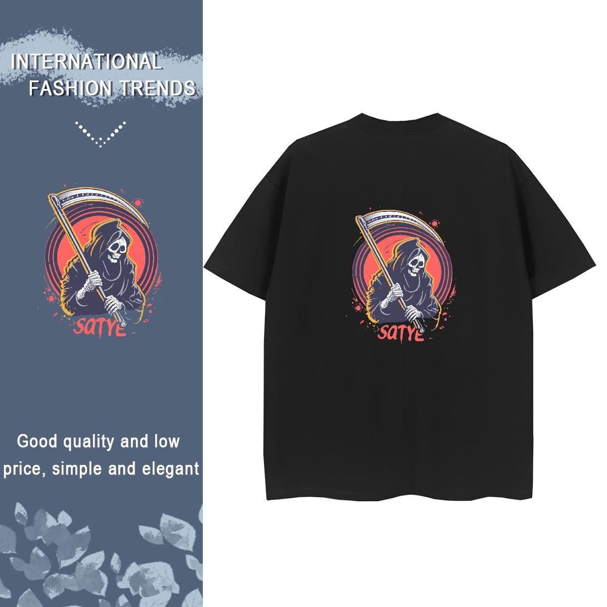 Custom Woman T Shirts 230g Cotton O-Neck Short Sleeve Casual Beach skull Lady T shirt Brand Cartoon Floral Printing Top Shirts
