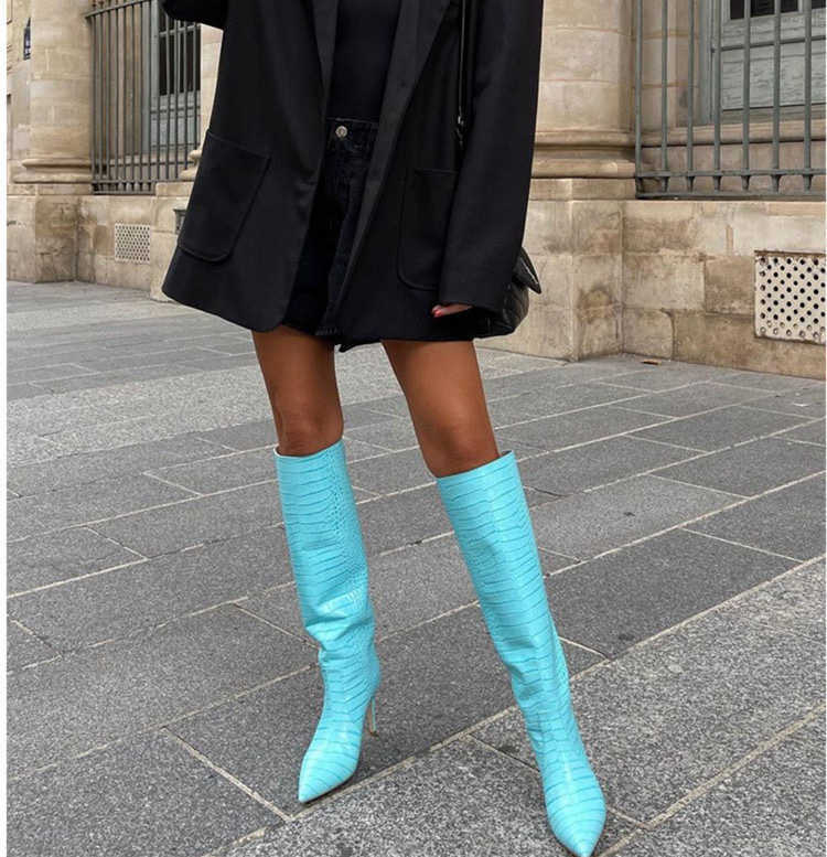 Personalized Pointed Fashion Boots Fluorescent Green Martin Boots Long Boots Stiletto High Heels Boot Versatile Look Thin Straight Ankle Boots 240826
