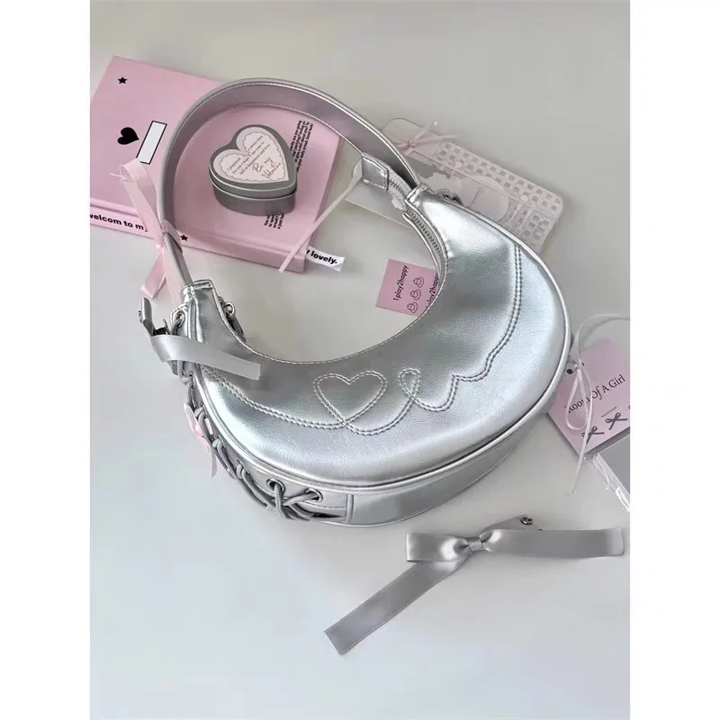 2024 New Sweet and Cool Shoulder Bag TLXT Fashionable Versatile Handbag Women Underarm Bag Silver Bag