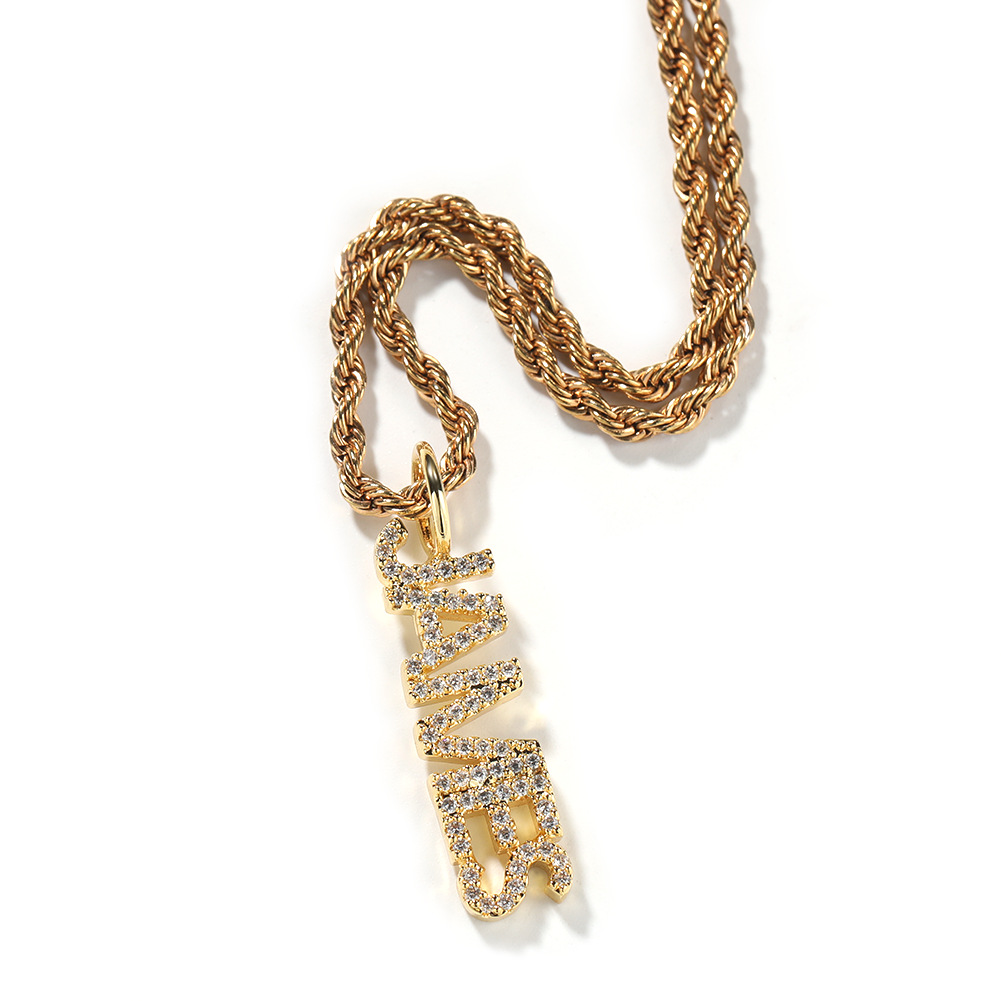 Hip Hop Vertical A-Z Custom Name Pendant Necklaces 5A Zircon Women Men Jewelry