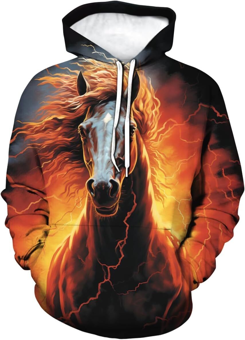 Hoodie for Mens Womens Novel Horse Hoodies For Men 3D Animal Print Hoodies Casual Sweatshirt Pullover Graphic keep warm