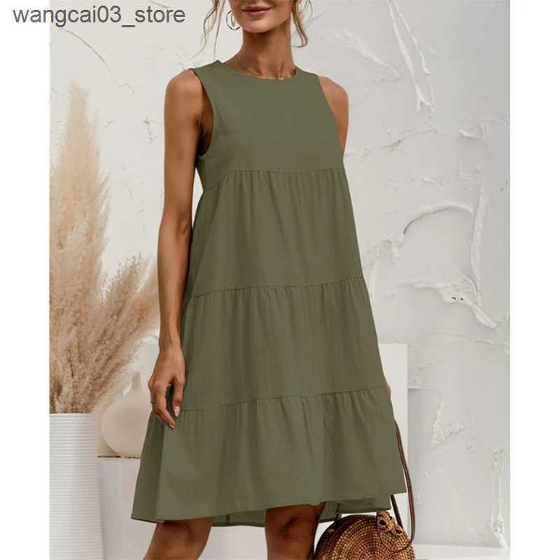 Maternity Dresses Summer Women Vest Dress Cotton O-Neck Sleeveless Solid Midi Tank Dresses Stitching Large Swing Casual Loose Sundress Vestidos L24091