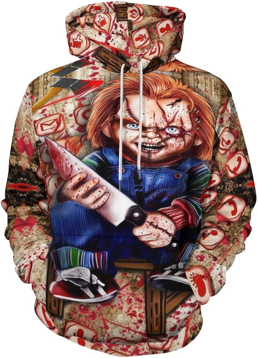 Hoodie for Mens Womens Mens Long Sleeve Chucky 3D Horror Print Hoodie Spring And Autumn Blouse Graphic Hoodies sweatshirt Pullover Long Sleeve