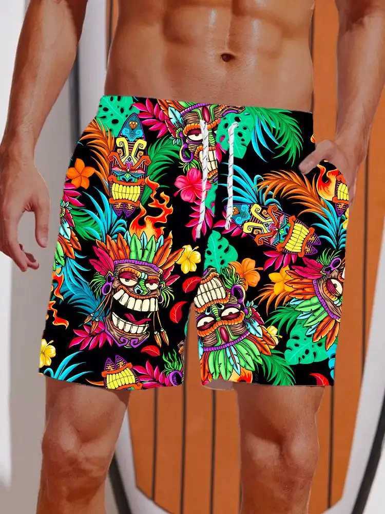 2024 Summer 3D Printing Hawaiian Vacation Style Printed Shorts Mens Board Shorts Casual Swimming Luggage Drawstring Breathable Shorts W241010