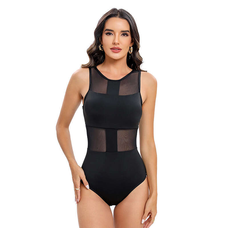 2024 New Fashionable Sexy Backless Solid Color Mesh Splicing For Slimming And Meat Covering One Piece Women's Swimsuit