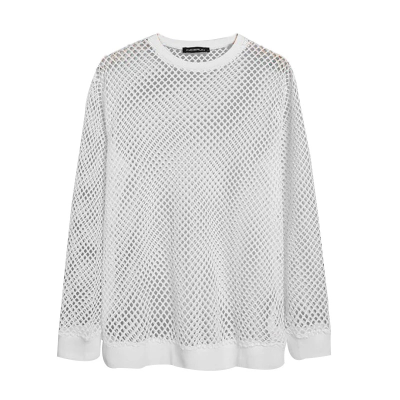 Knit Mens t-Shirt 2024 Spring Summer Long Sleeve Lightweight Tops Fashion Hollow Out Casual Vacation Men Clothing Pullovers 241011