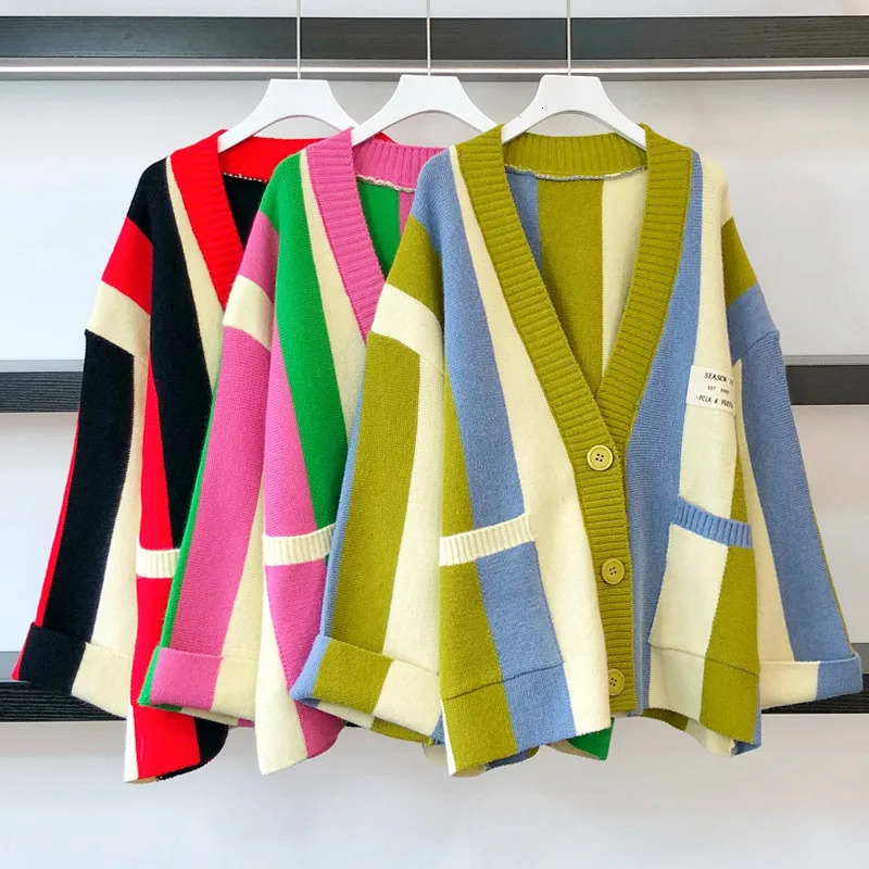 GACVGA 2024 Autumn Winter Striped Knitted Cardigan Women Long Sleeve Tops Loose Casual Sweater Fashion y2k Clothes Streetwear 241007