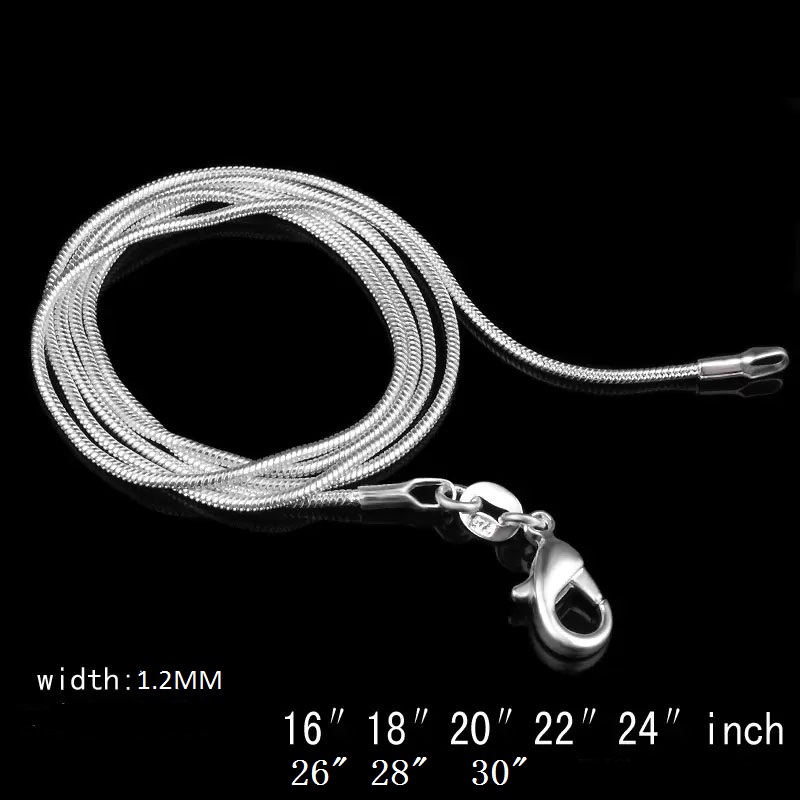 1.2MM S925 Silver Plated Snake Chain Necklace for Women Thin Rope Chain DIY Necklace Pendent Accessories 16 18 20 22 24 26 28 30 inches