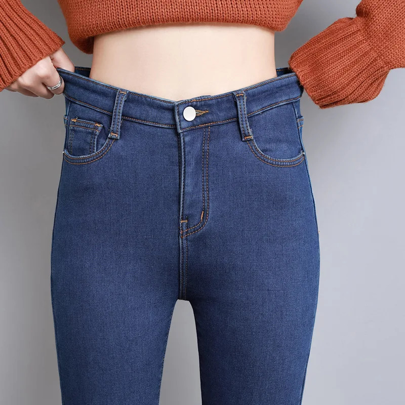 Women Thermal Jeans Winter Snow Warm Plush Stretch Lady Skinny Thicken Students Denim Pants Fleece Mom Fur Trousers 241009