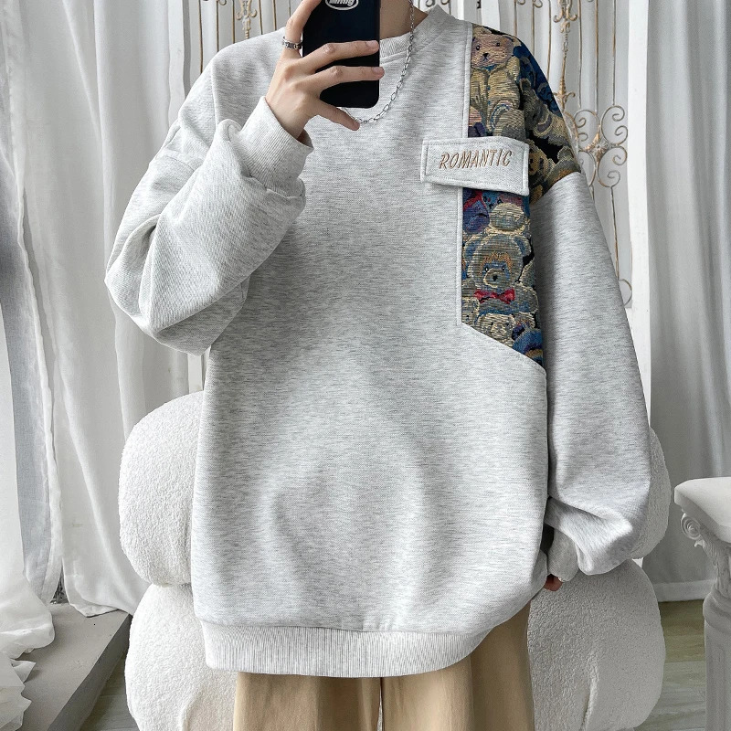 mens hoodie womens Korean fashion O-neck loose long sleeved top Pullover Harajuku streetwear retro couple sweater 241010