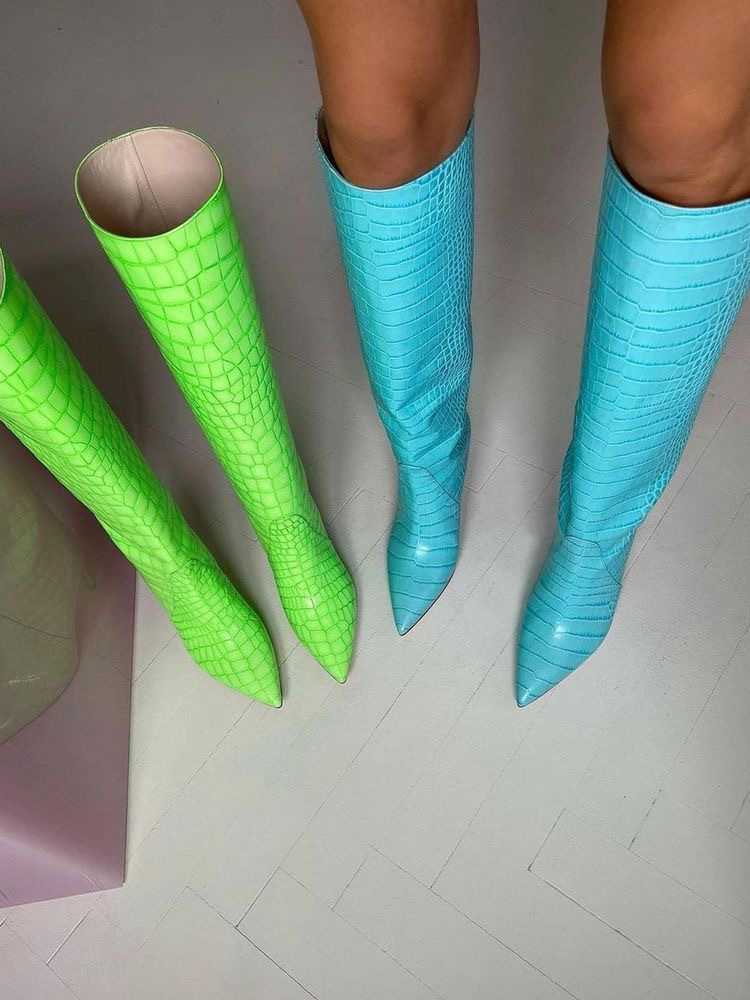 Personalized Pointed Fashion Boots Fluorescent Green Martin Boots Long Boots Stiletto High Heels Boot Versatile Look Thin Straight Ankle Boots 240826