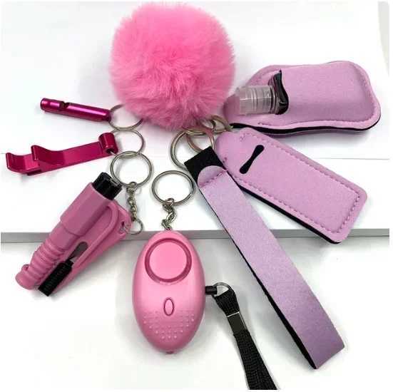 Keychains Lanyards Complete set of safety keychain self-defense safety keychain set with female alarm protection keychain accessories J241010