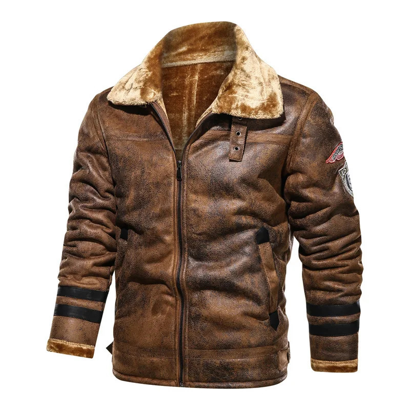 tactical synthetic leather jacket wool jacket fur inner windshield mens winter thick warm military bomber Pu 240927