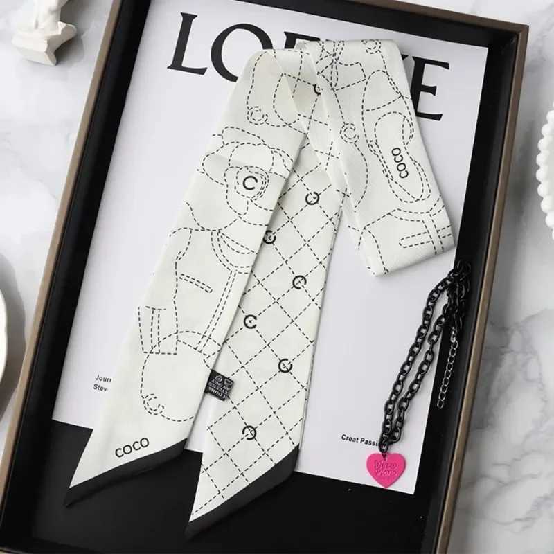 Bandanas Durag 2024 New Womens Twill Chain Flower Decoration Gift Ribbon Small Scarf Binding Bag Handle Ribbon Hairband Small Scarf Headband J241010