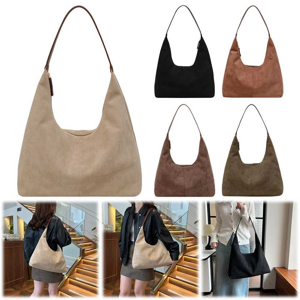 Women Suede Tote Bag with Multi Pockets Crescent Zipper Closure Underarm Large Capacity for Work Travel 241011