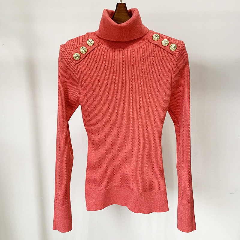 2022 Spring And Autumn New Button Turtleneck Long-Sleeved Bottoming Shirt Women's Slim Fit Pullover Sweater Top