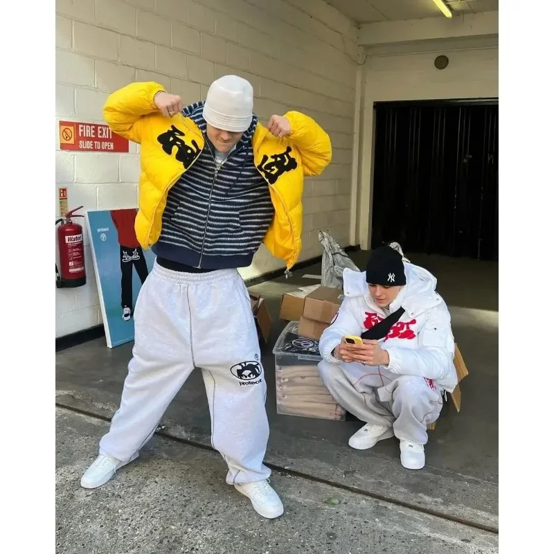 Loose brushed personalized sports pants Y2K straight pants hip-hop letter embroidery sports pants American retro casual pants 240930