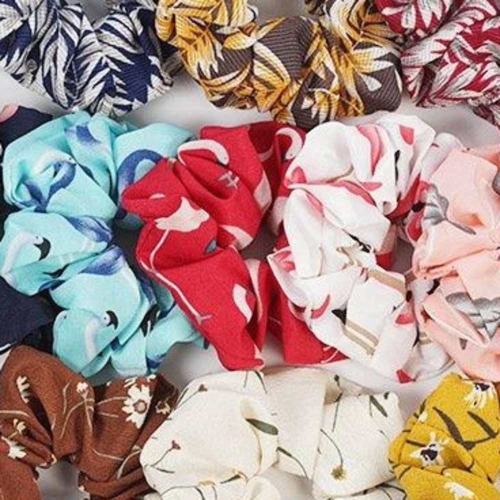 Women Elastic Hair Bands Floral Flamingo Print Sports Dance Scrunchie Soft Hairband Elastic Ponytail Holder Scrunchies Tie Head Rope Cuerda Para La Ca