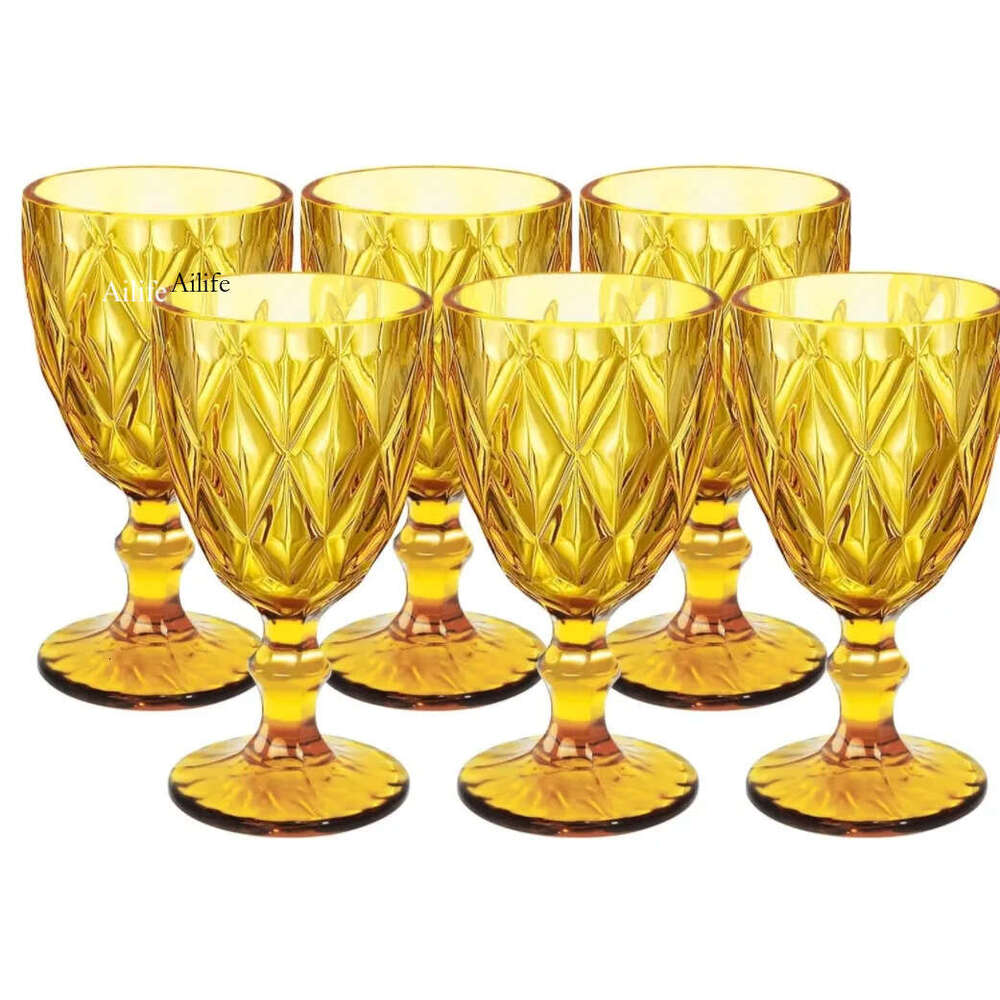 Amber Wine Vintage Drinking Glasses Colored Glassware Water Goblets Bulk Pretty Cups 1011