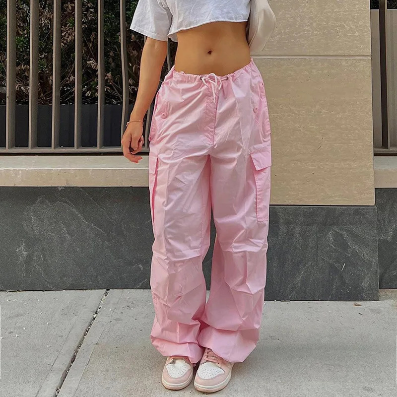 Black Cargo Pants Women Clothes Streetwear Bandage Fashion Pockets Summer Sports Loose Pants Aesthetic Casual Baggy Trousers 241011