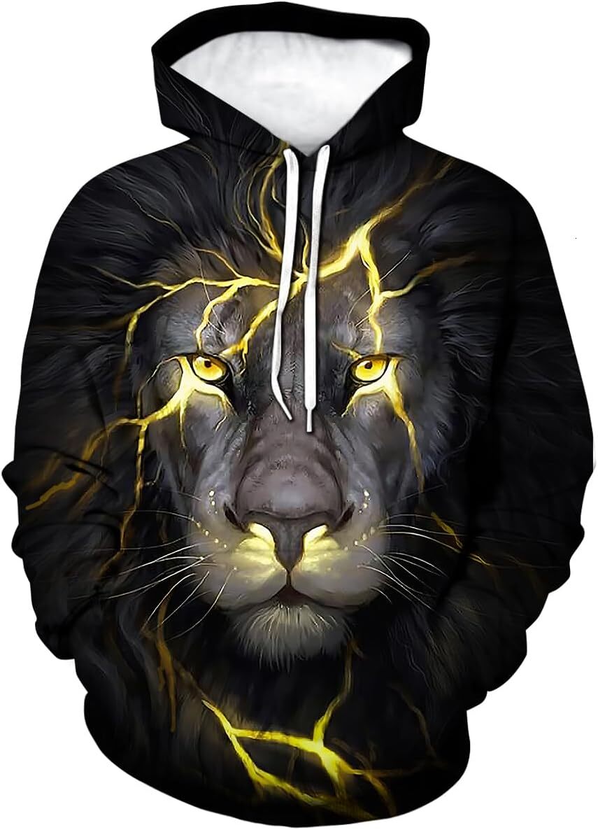 Hoodie for Mens Womens Lion Hoodie Animal 3D Pattern Sweatshirt Hooded Pullover with Pocket Graphic Trendy Fashion