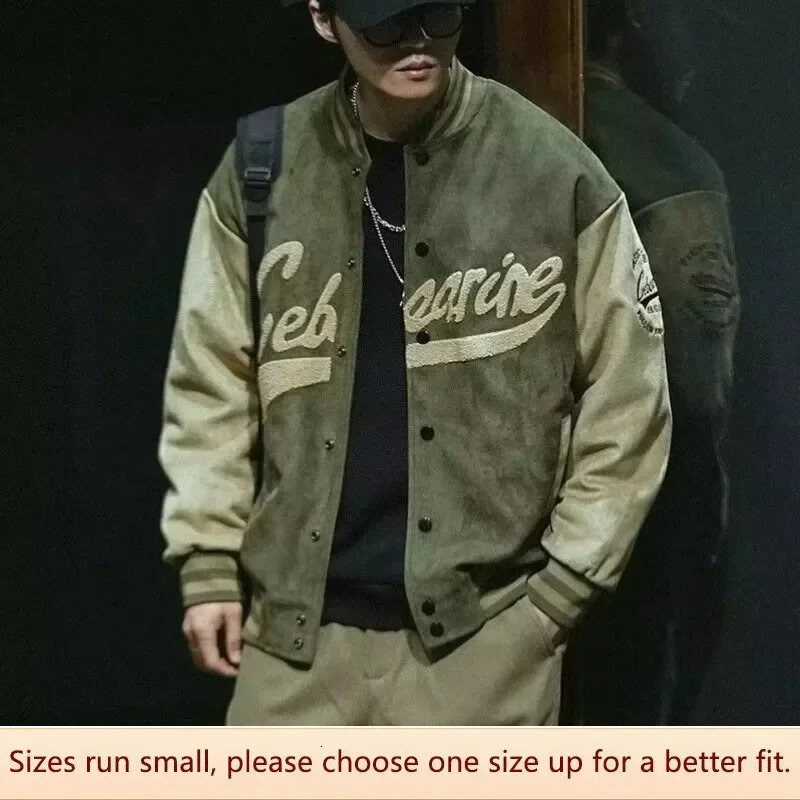 Spring and summer casual fashion suede baseball jacket retro green pilot Ins loose style 241010