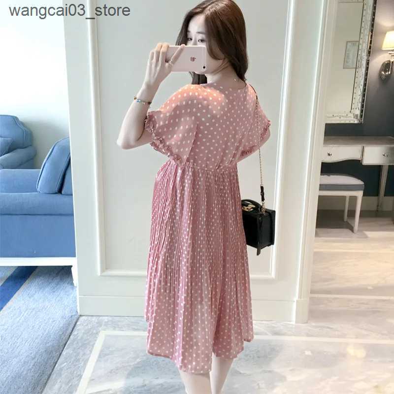 Maternity Dresses Pregnant Women Summer Dress Petal Collar Sweet Bubble Sleeve Temperament High Waist Maternity Gown Peter Pan Casual L240910