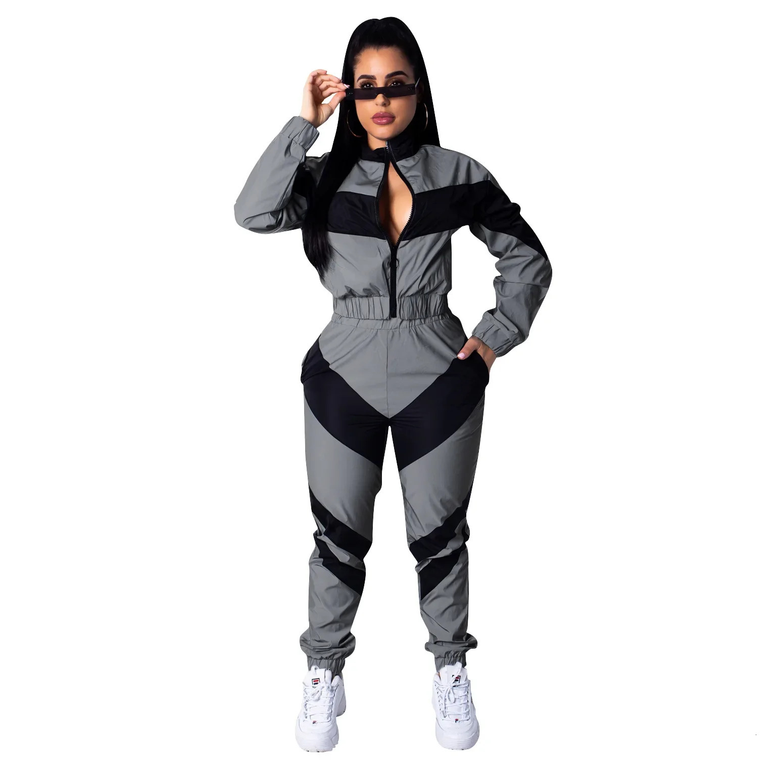 Two piece set of womens spring and autumn windproof suit motorcycle suit top pants waterproof sportswear jogging suit 241009