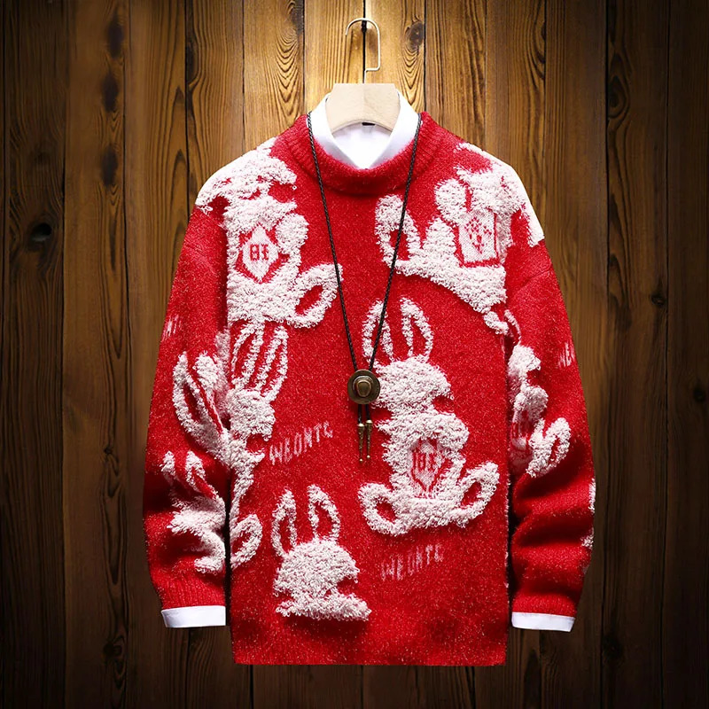Mens Women Winter Christmas Sweater Mens Casual Loose Jacquard O-Neck Knitted Pullover Jumper High Street School Couple Sweater 241009