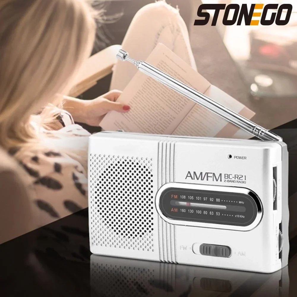 STONEGO (Battery Not Included) Multipurpose Portable AM/FM Mini Radio Universal Stereo Speakers Receiver Music Player