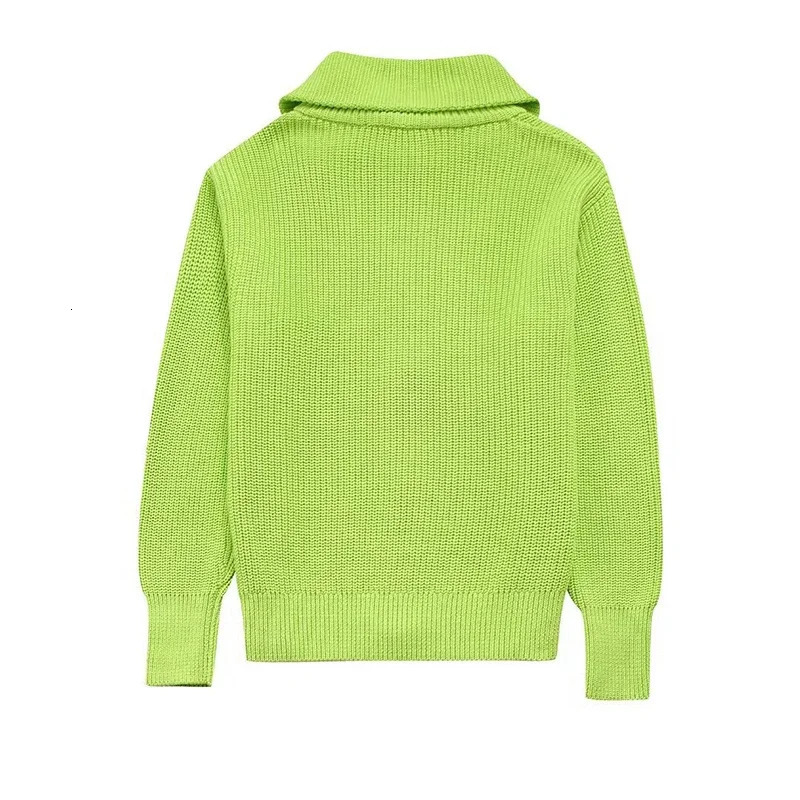 Knitted Cardigan Sweater Fashion Zipper Long Sleeve Sweaters Coat Autumn 2024 Turn Down Collar Womens Casual Cardigans 241007