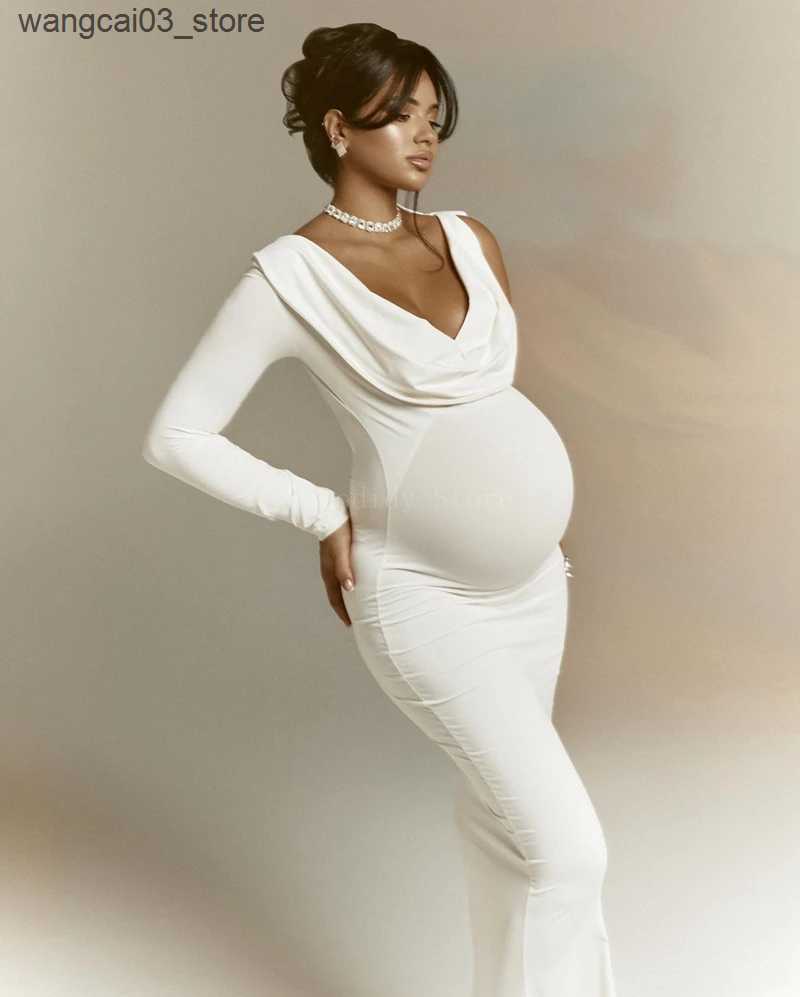 Maternity Dresses Maternity Fashion Sexy V-Neck Half Sleeve Bodycon Dress - Single Shoulder Solid Color Stylish Design L240910
