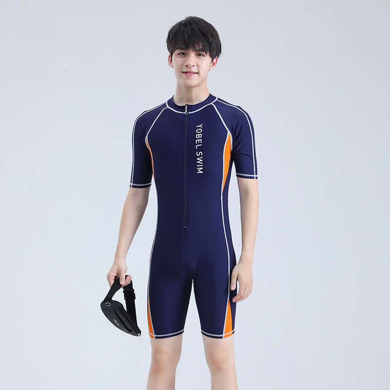 New Men's Jumpsuit Short Sleeved Capris Set, Quick Drying Sun Protection, Student Learning And Swimming Training, Professional Swimsuit