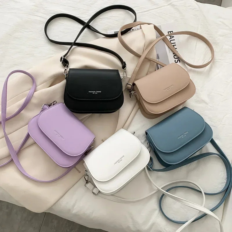 Trendy Saddle Shoulder Bag Women PU Leather Crossbody Simple Solid Color Flap Messenger Fashion Handbags Pouch 240925
