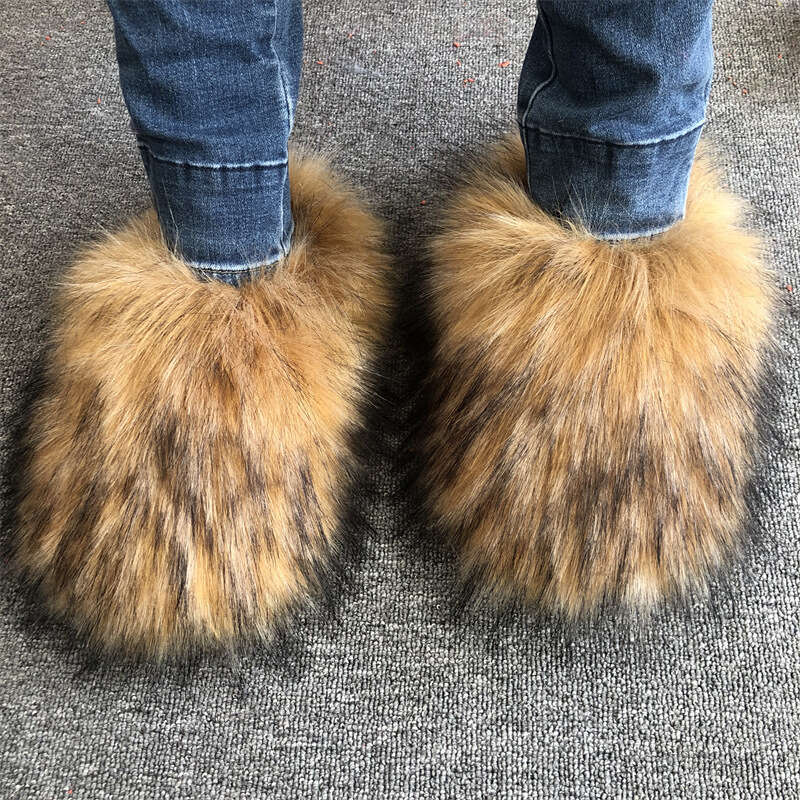Women winter boots cotton shoes fuzzy raccoon women in autumn winter plush and warm faux fur slippers for home working shopping fashion winter boot bo