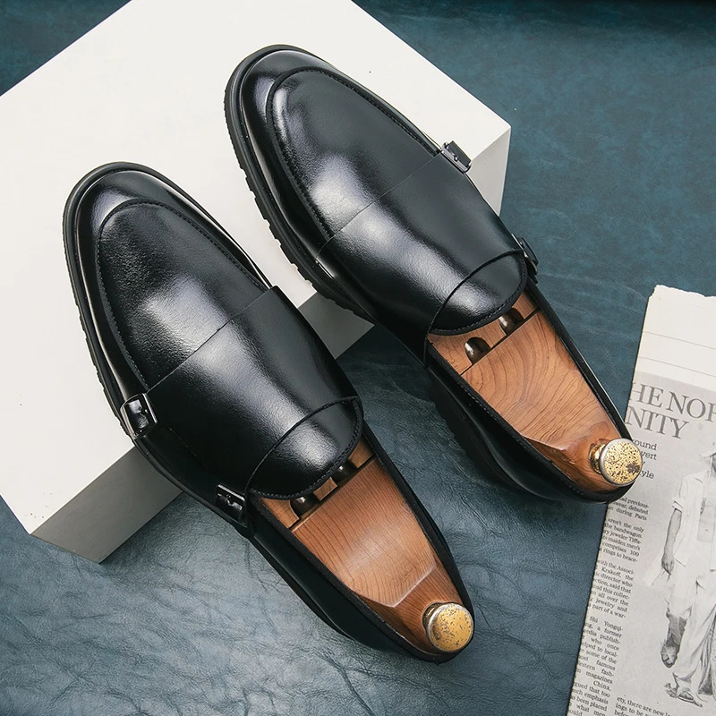 Mens Fashion Formal Shoes Handmade Monk Shoes Derby Dress Leather Shoes Gentleman Double Button Monk Shoes Corner Wedding Shoes 241007