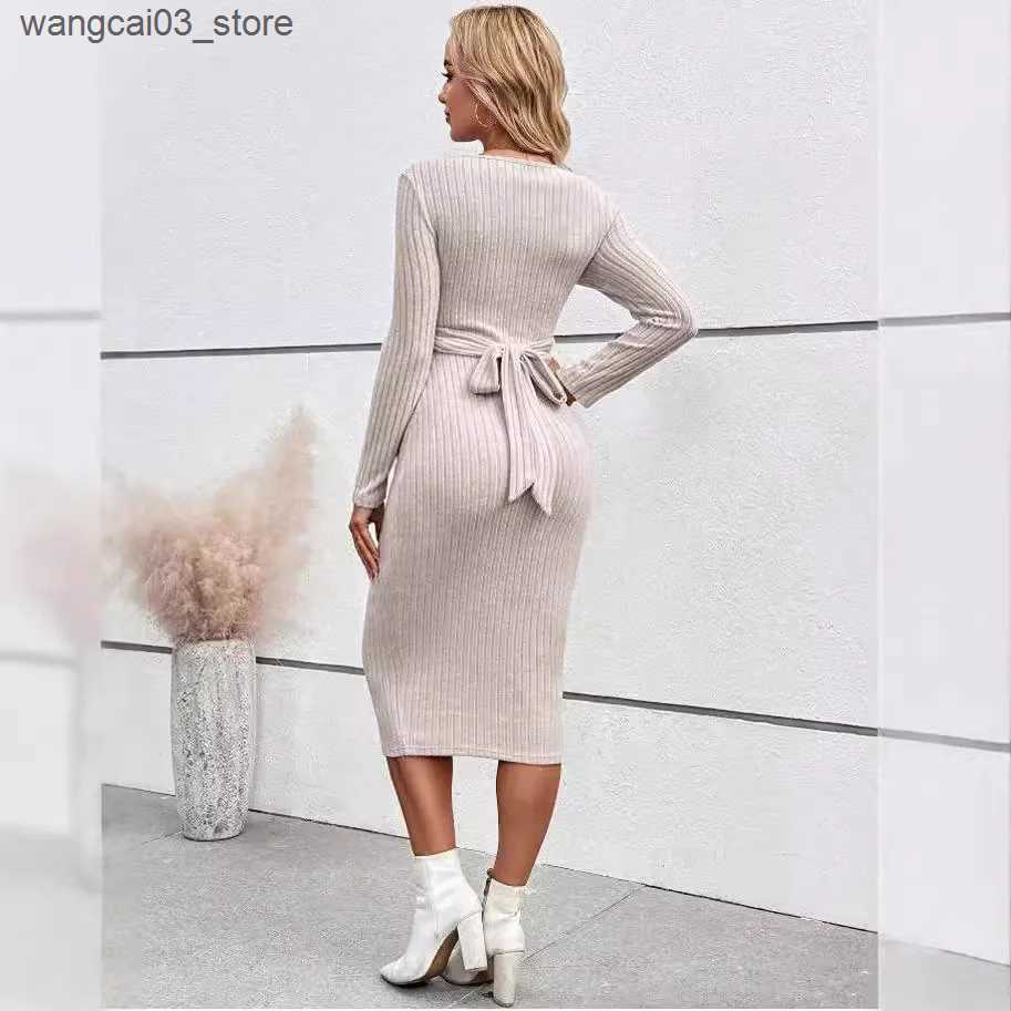 Maternity Dresses Autumn Winter American Casual Across Ties A Line Slim Dress Maternity Elegant A Line Hot Clothes for Pregnant Women Pregnancy L24091