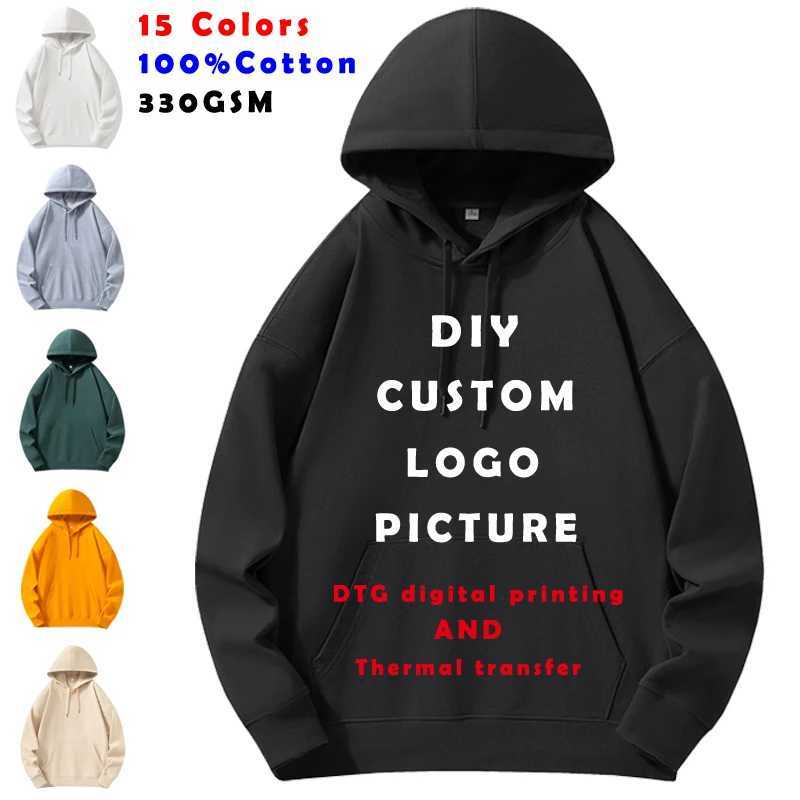 330GSM 100% Cotton Hoodies Men Women DIY Customize Your OWN Design /Picture/Text Customzation Unisex Hooded Sweatshirt LX241011
