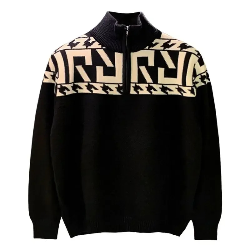 Mens collar zipper knitted sweater mens jacket flat floral jacket zipper Maltry Korean fashion large size 241007