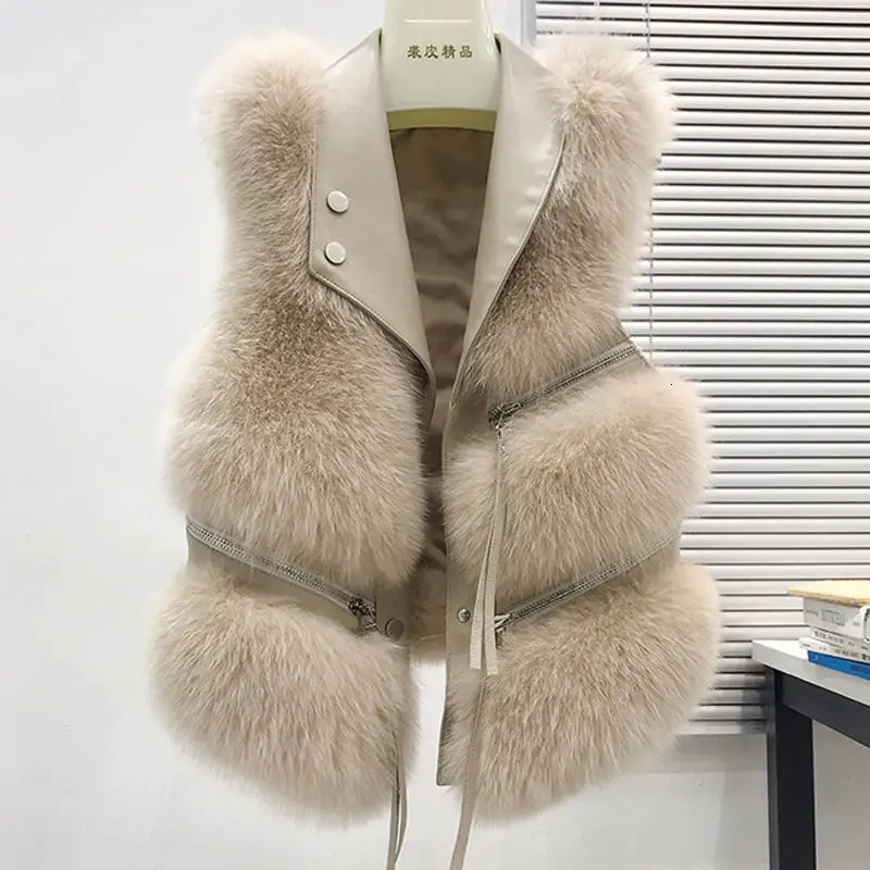 Fur coat womens vest short autumn winter patch work ultrathin fashion version 241010