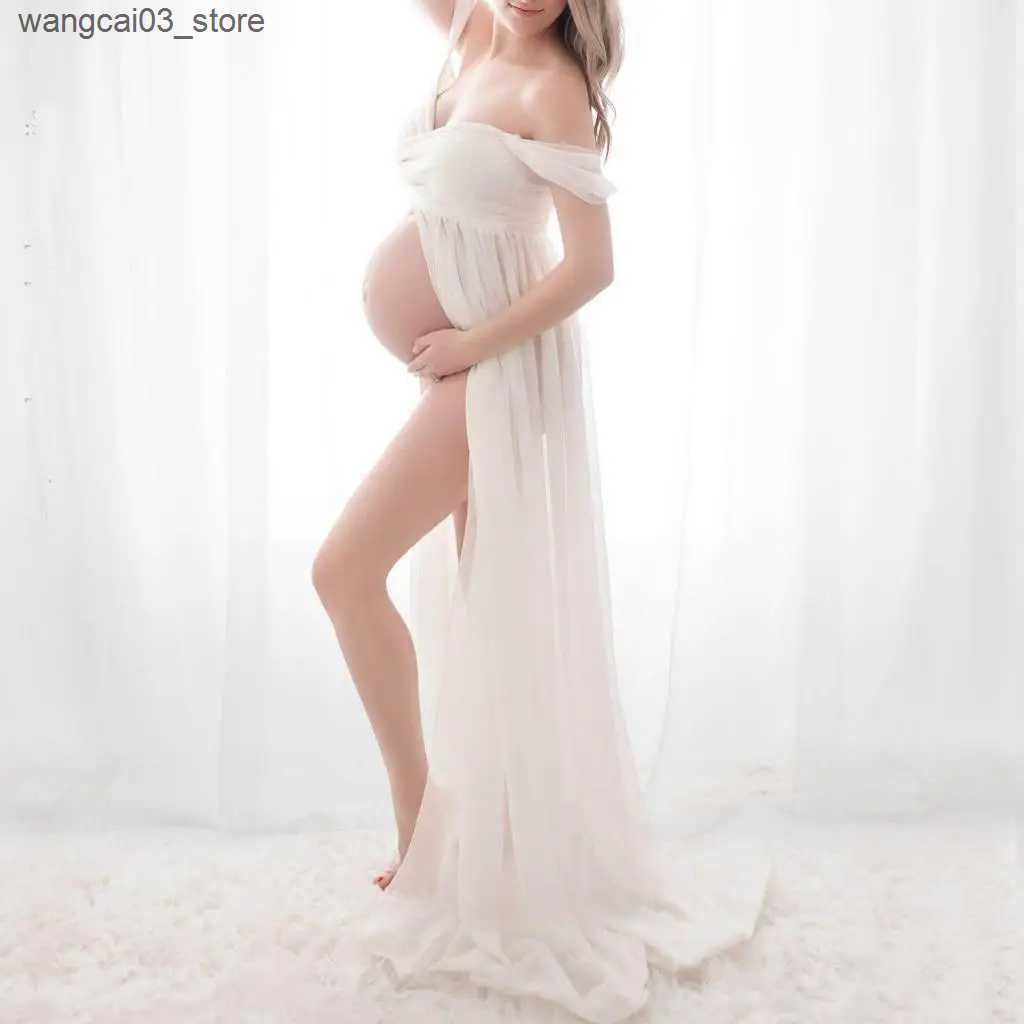 Maternity Dresses Photography Maternity Dress Off Shoulder Maxi Long Dress Photo Shoot Prop Gown L240910