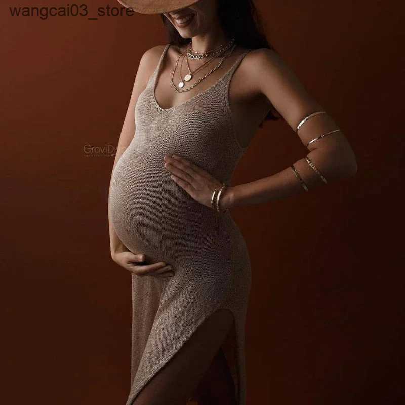 Maternity Dresses Knitted Maternity Photography Dresses Sling Pregnant Woman Baby Shower Dresses Photo Shoot Robe Clothing Props Accessories L240910