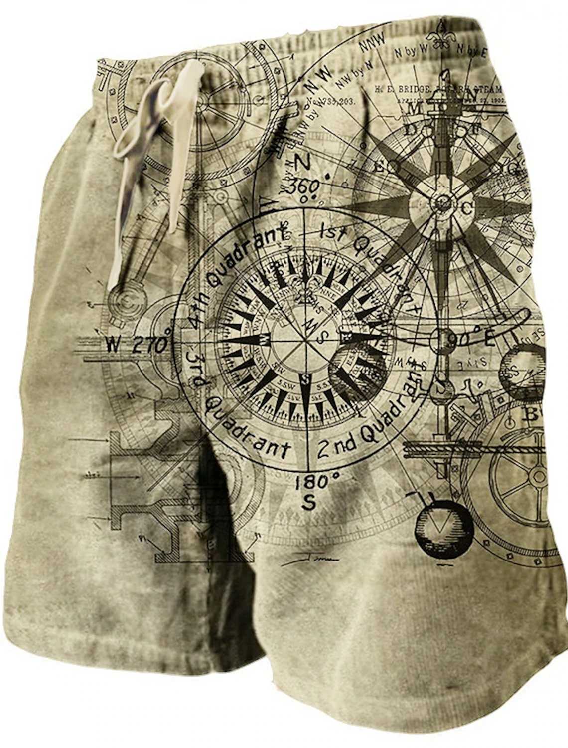 Mens Beach Pants Compass 3D Printed Shorts Mens Summer Breathable Shorts Fitness Street Shorts Mens Clothing Men W250215