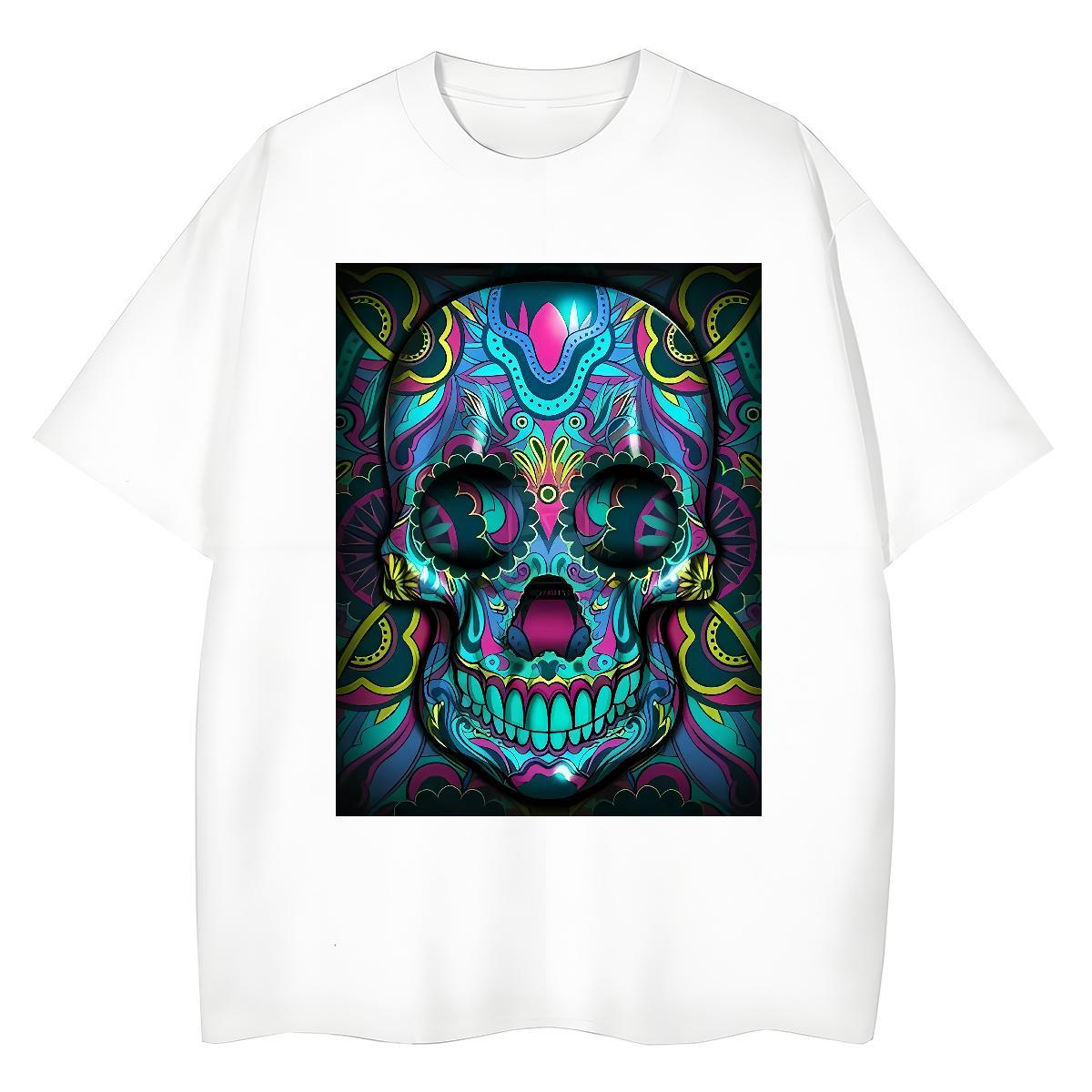 DIY Women T Shirts 230g Pure Cotton Breathable Crew Neck Daily Outfit skull Women Tshirts Free Shipping Floral Print Clothings